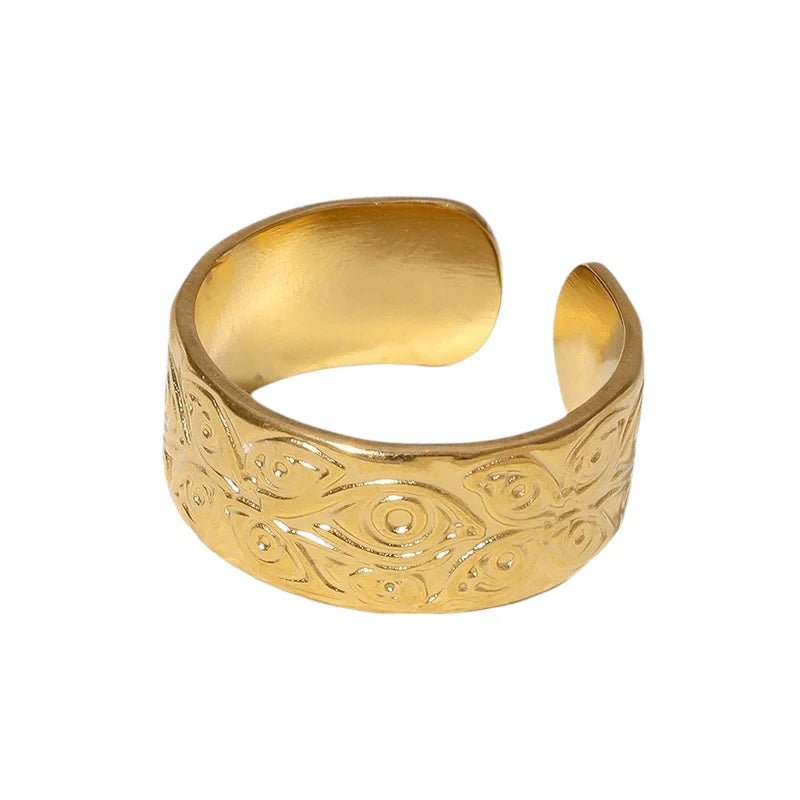 Stalen Damesring met Motief - Verstelbaar - 8mm - RVS - ring358 - 161692 - Ringen kopen# - Goudkleur - alles - boho