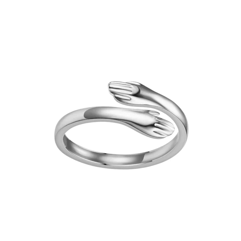 Stalen Damesring - Open Ring met Handen - 10mm - ring375 - 2980 - Ringen kopen# - Zilverkleur - alles - boho