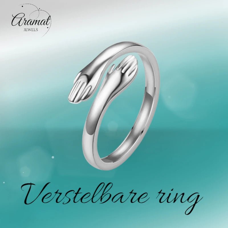 Stalen Damesring - Open Ring met Handen - 10mm - ring376 - 2989 - Ringen kopen# - Goudkleur - alles - boho