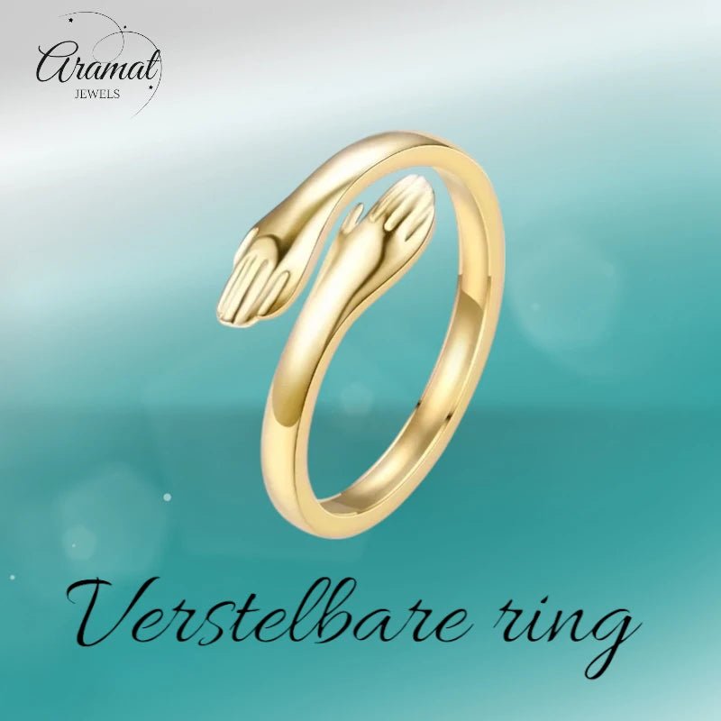 Stalen Damesring - Open Ring met Handen - 10mm - ring376 - 2989 - Ringen kopen# - Goudkleur - alles - boho