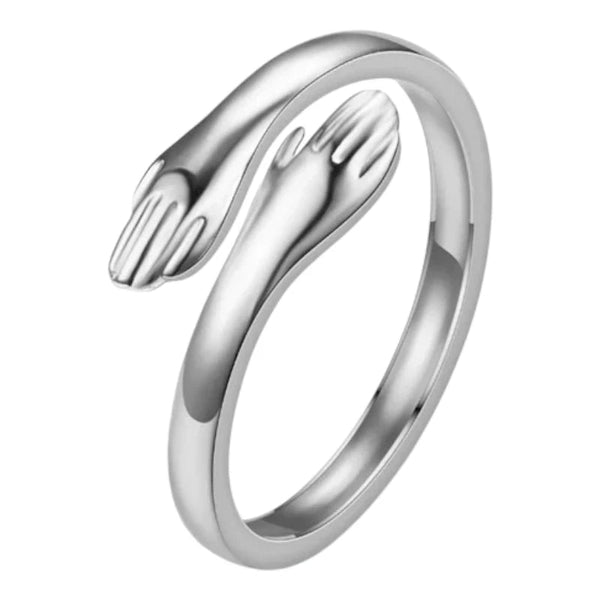 Stalen Damesring - Open Ring met Handen - 10mm