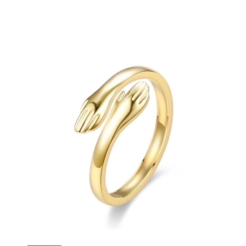 Stalen Damesring - Open Ring met Handen - 10mm - ring376 - 2989 - Ringen kopen# - Goudkleur - alles - boho