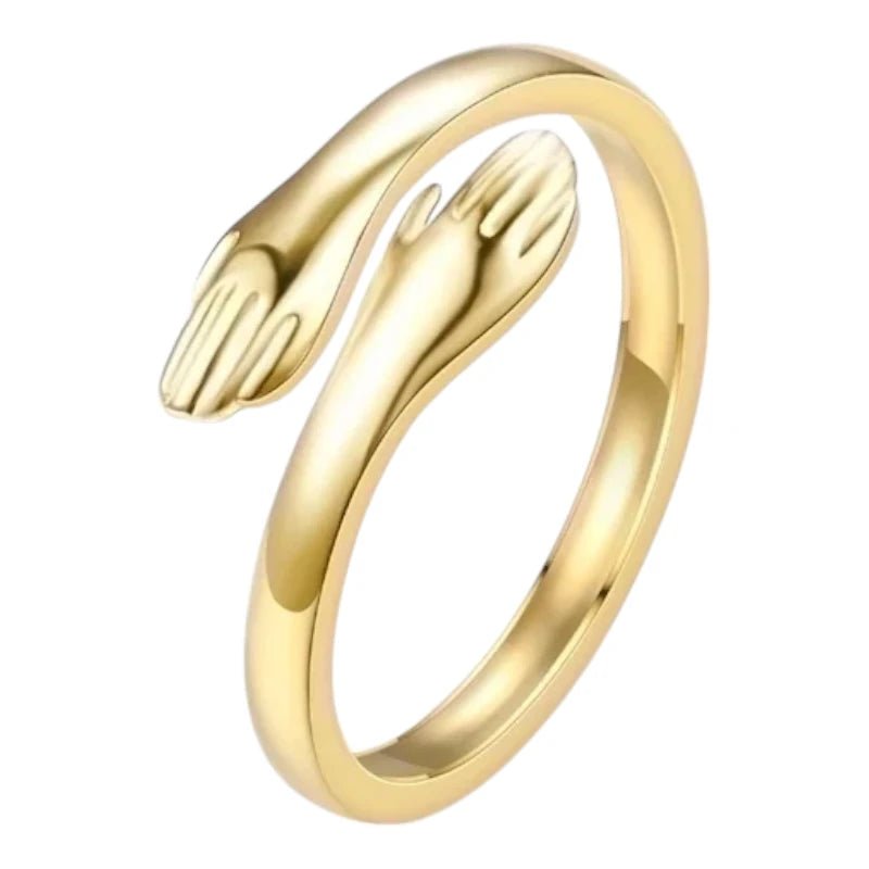 Stalen Damesring - Open Ring met Handen - 10mm - ring376 - 2989 - Ringen kopen# - Goudkleur - alles - boho