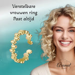 Stalen Damesring - Ovale Blokjes - Verstelbaar - 6mm - RVS - ring366 - 104796 - Ringen kopen# - Goudkleur - alles - blokjes