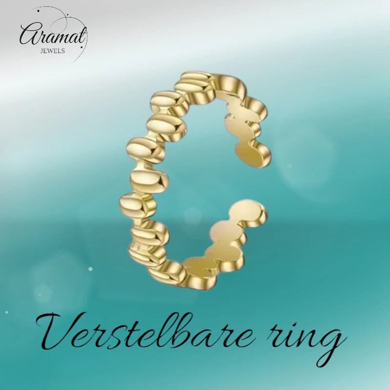 Stalen Damesring - Ovale Blokjes - Verstelbaar - 6mm - RVS - ring366 - 104796 - Ringen kopen# - Goudkleur - alles - blokjes