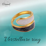 Stalen Damesring - Parelmoer - 18mm - Verstelbaar - ring369 - 73914 - Ringen kopen# - Wit - Grijs - alles - boho