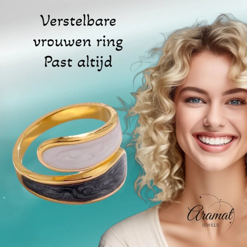 Stalen Damesring - Parelmoer - 18mm - Verstelbaar - ring369 - 73914 - Ringen kopen# - Wit - Grijs - alles - boho