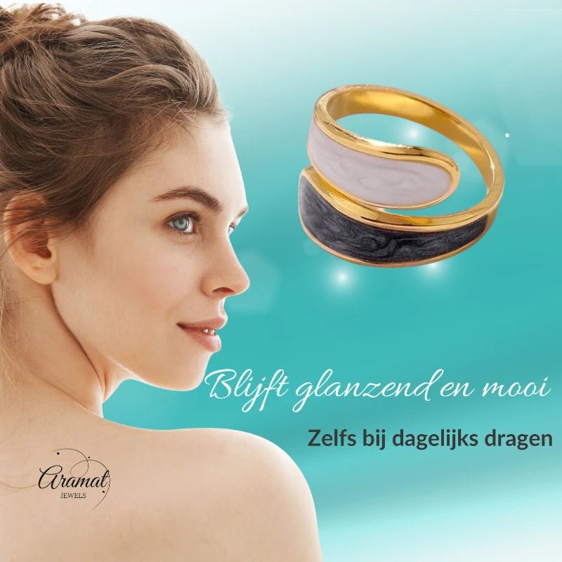 Stalen Damesring - Parelmoer - 18mm - Verstelbaar - ring369 - 73914 - Ringen kopen# - Wit - Grijs - alles - boho