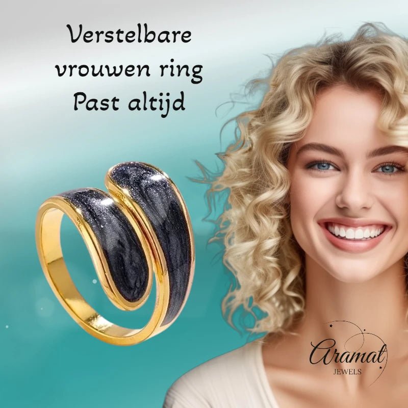 Stalen Damesring - Parelmoer - 18mm - Verstelbaar - ring371 - 73915 - Ringen kopen# - Grijs - alles - boho