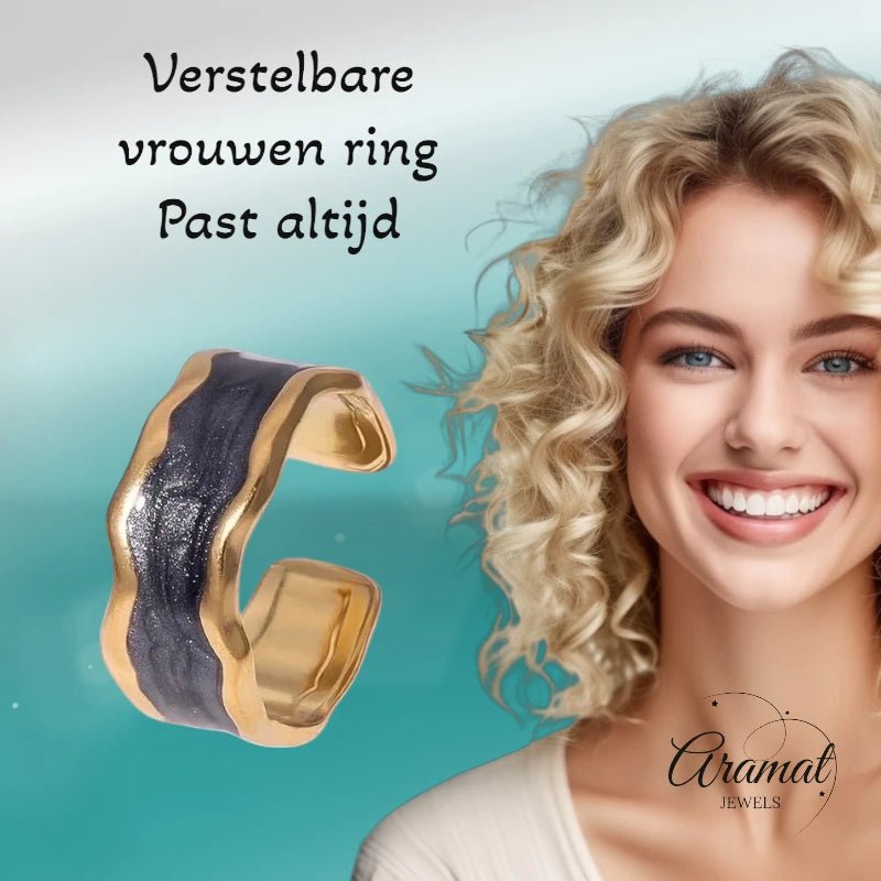 Stalen Damesring - Parelmoer - 8mm - Verstelbaar - Grijs - ring372 - 73917 - Ringen kopen# - Grijs - alles - boho