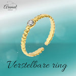 Stalen Damesring - Steentje & Streepjesmotief - Verstelbaar - 4mm - RVS - ring362 - 104806 - Ringen kopen# - Goudkleur - alles - boho