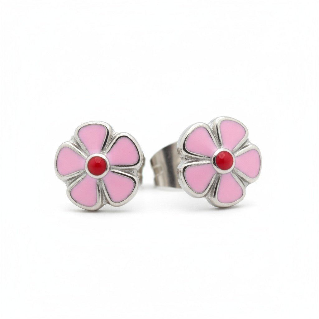 Stalen Emaille oorbellen bloem - Aramat Jewels - Oorbellen - cadeautip