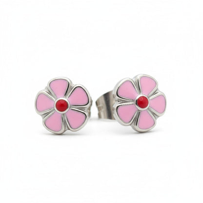 Stalen Emaille oorbellen bloem - Aramat Jewels - Oorbellen - cadeautip