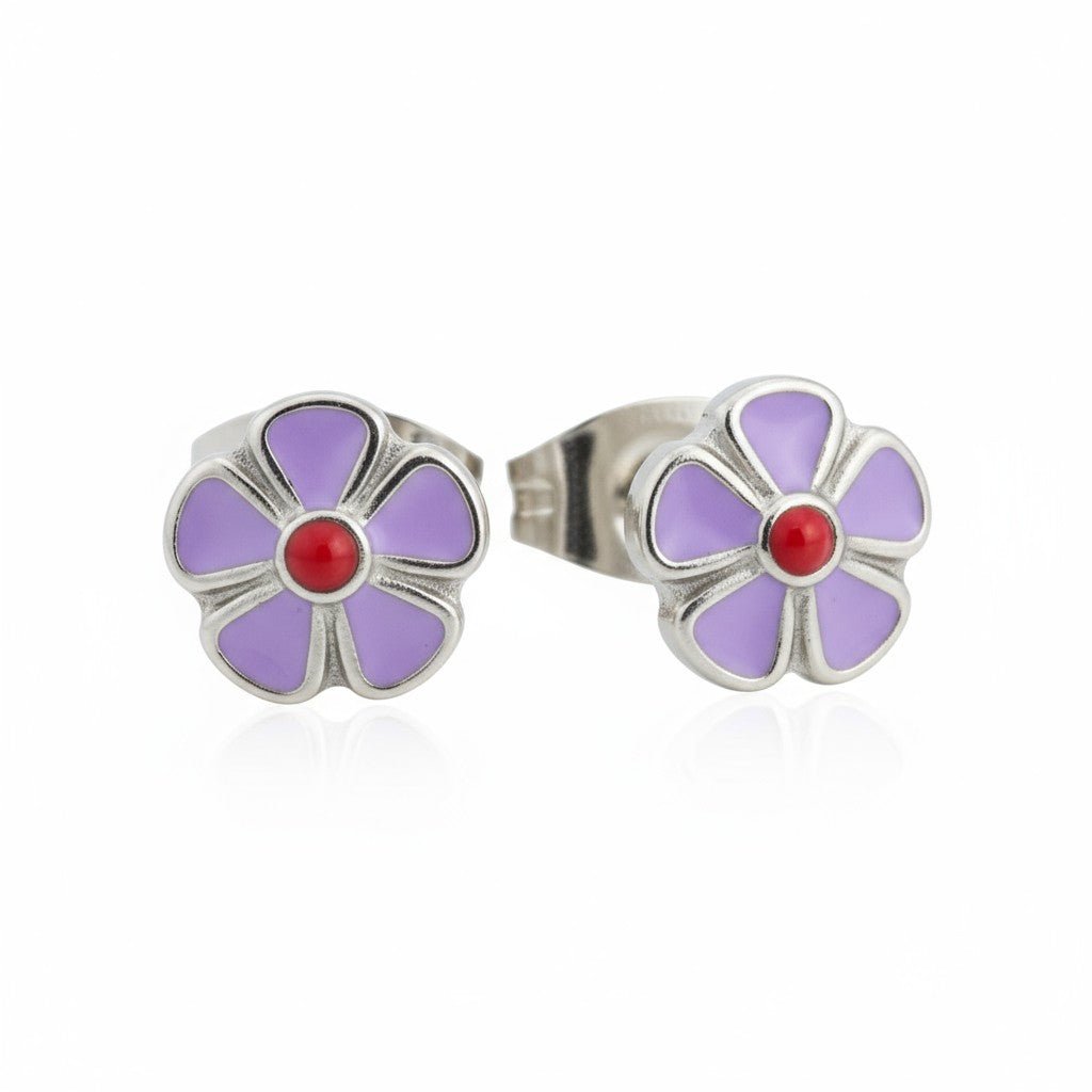 Stalen Emaille oorbellen bloem - Aramat Jewels - Oorbellen - cadeautip