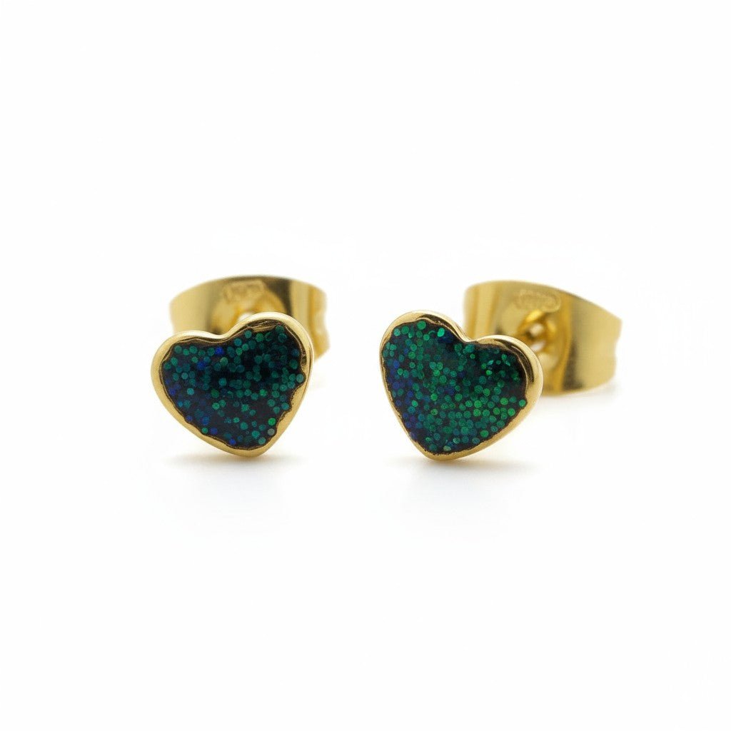 Stalen Emaille oorbellen hartje met glitters - Aramat Jewels - Oorbellen - cadeautip