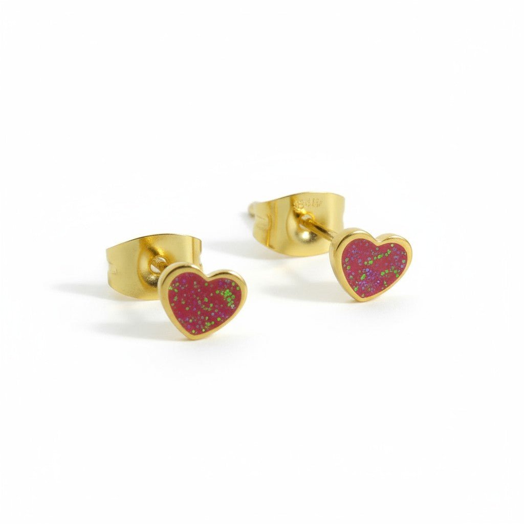Stalen Emaille oorbellen hartje met glitters - Aramat Jewels - Oorbellen - cadeautip