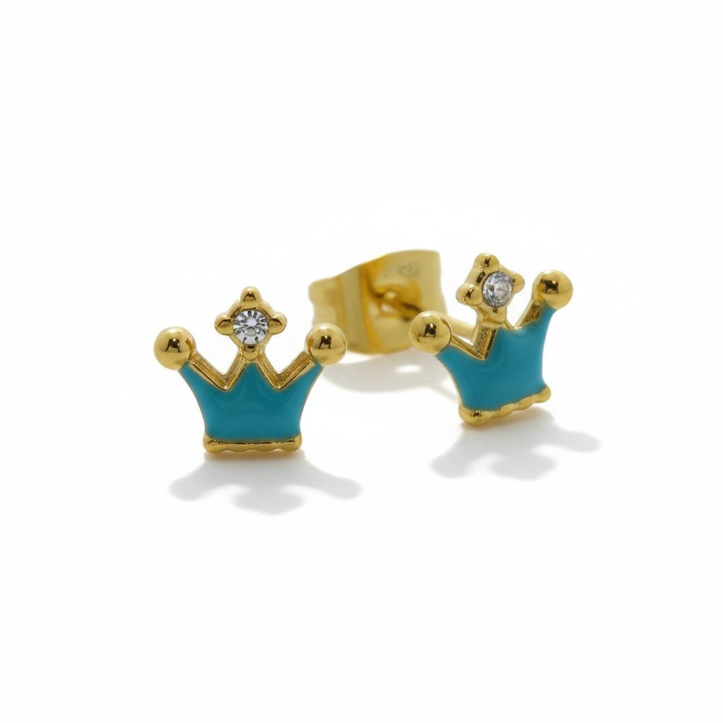 Stalen Emaille oorbellen kroontje met steentje - Aramat Jewels - Oorbellen - cadeautip