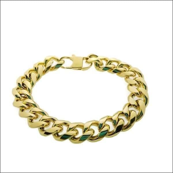 Gouden Armband Met Groene Steen - Stalen Goudkleurige Gourmetarmband 21cm 13mm