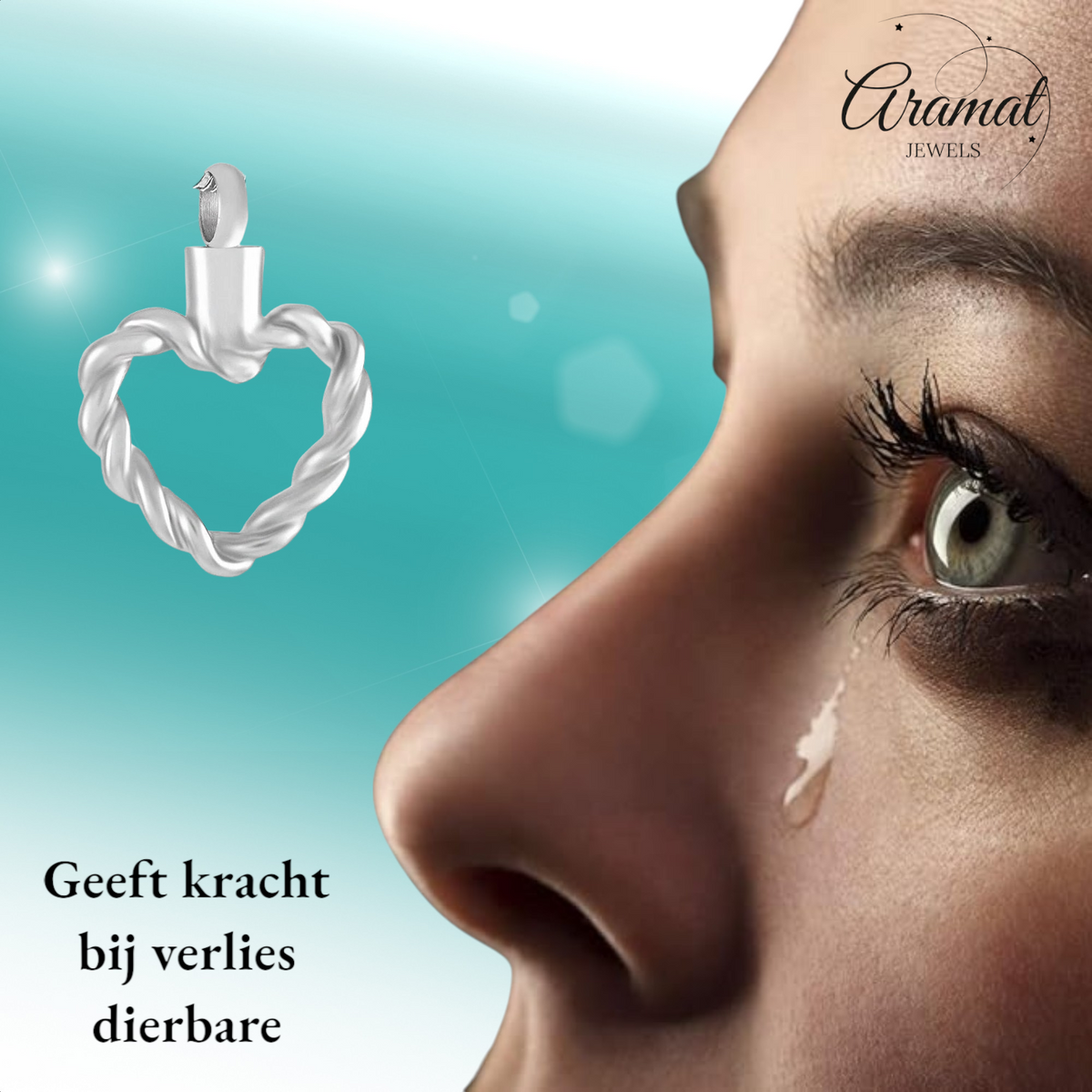 Gedraaide hart ashanger – open stalen gedenksieraad