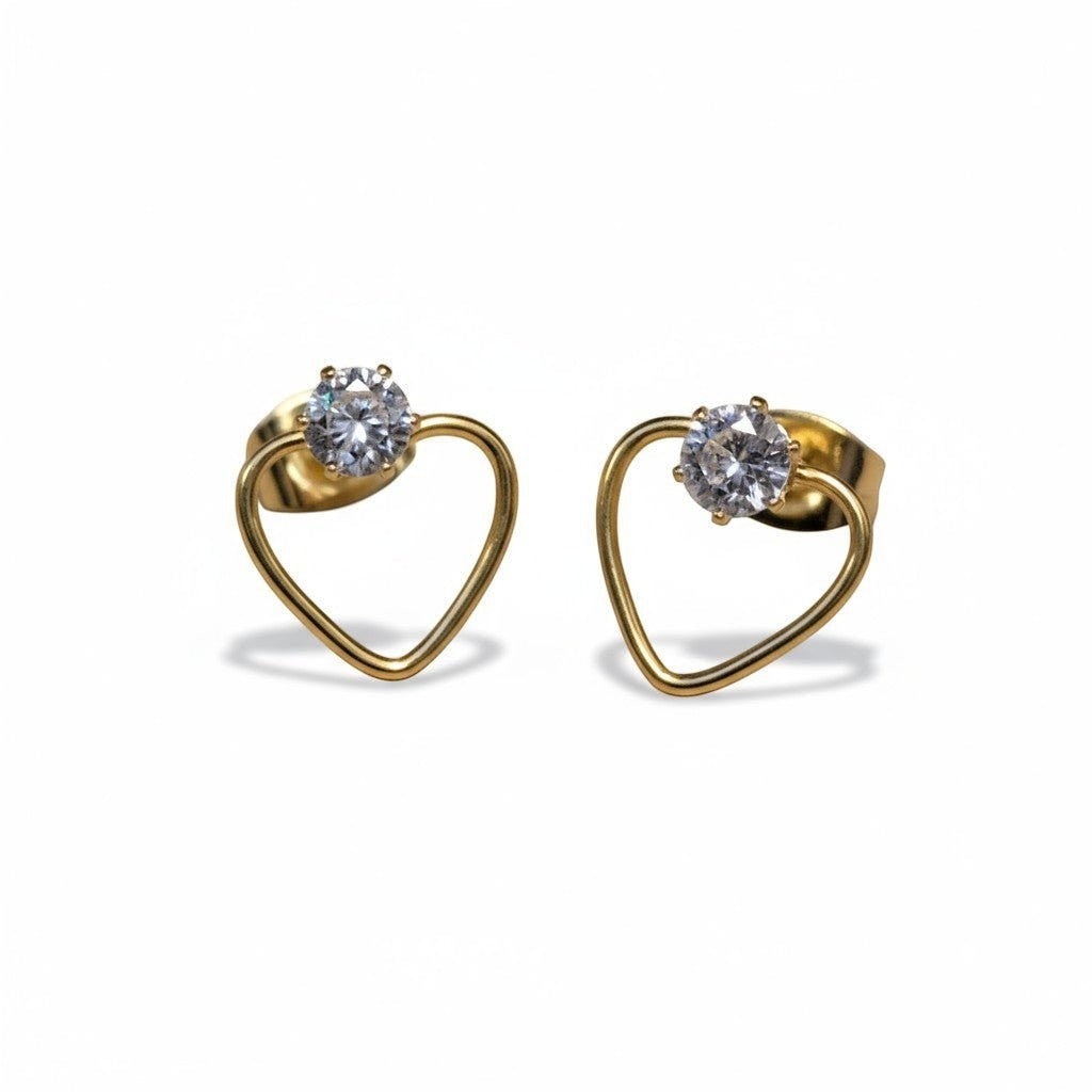Stalen Hart Oorbellen Goudkleur 10mm Zirkonia Open - Aramat Jewels - Oorbellen - cadeautip