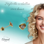 Stalen Hartjes Oorbellen 7x8mm - Goudkleur - Kristal - oor1134 - Oorbellen kopen# - 8mm - alles