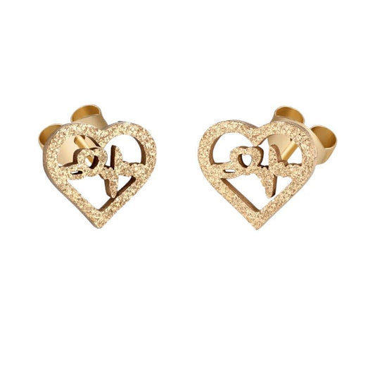 Stalen Hartjes Oorbellen 8mm - Goudkleur - Sandblasted - oor4154 - SSE443 - Oorbellen kopen# - 8mm - alles