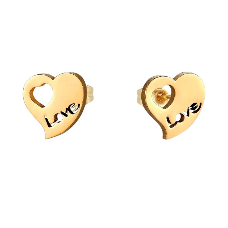 Stalen Hartjes Oorbellen 9x8mm - Goudkleur - Love Design - oor3129 - Oorbellen kopen# - 10mm - alles