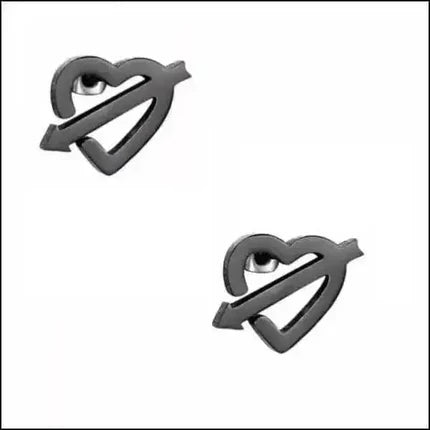 Roestvrij Staal Hart Pijl Oorbellen Zwart 9x8mm