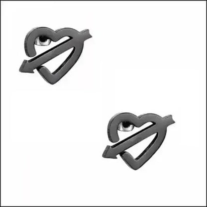 Roestvrij Staal Hart Pijl Oorbellen Zwart 9x8mm