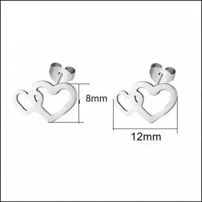 RVS Dubbele Hartjes Oorstekers Zilver 12x8mm