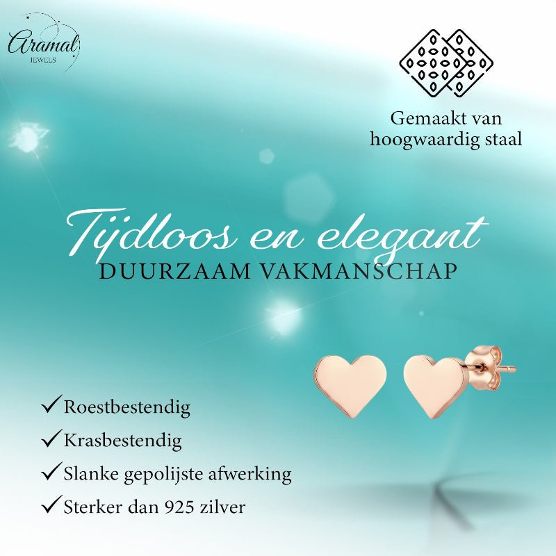 Stalen Hartjes Oorbellen Rosegoudkleurig 8mm RVS - Aramat Jewels - Oorbellen - cadeautip