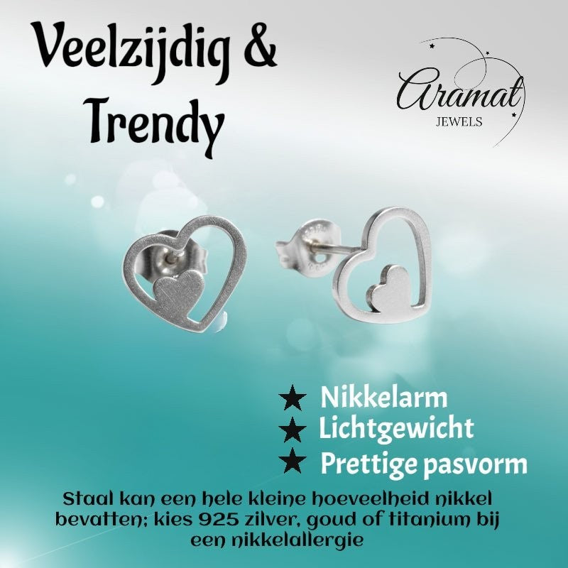 Stalen Hartjes Oorbellen Zilverkleur 9mm RVS - Aramat Jewels - Oorbellen - cadeautip