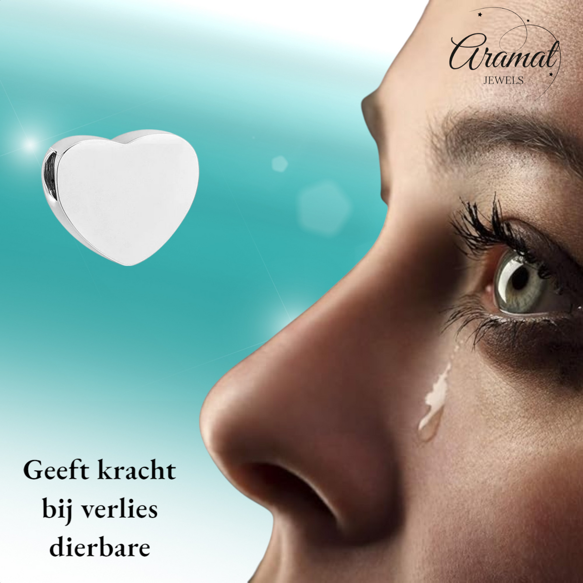 Zilverkleurige asbedel hart – roestvrij staal 13mm