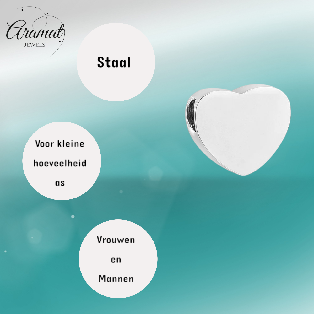 Zilverkleurige asbedel hart – roestvrij staal 13mm