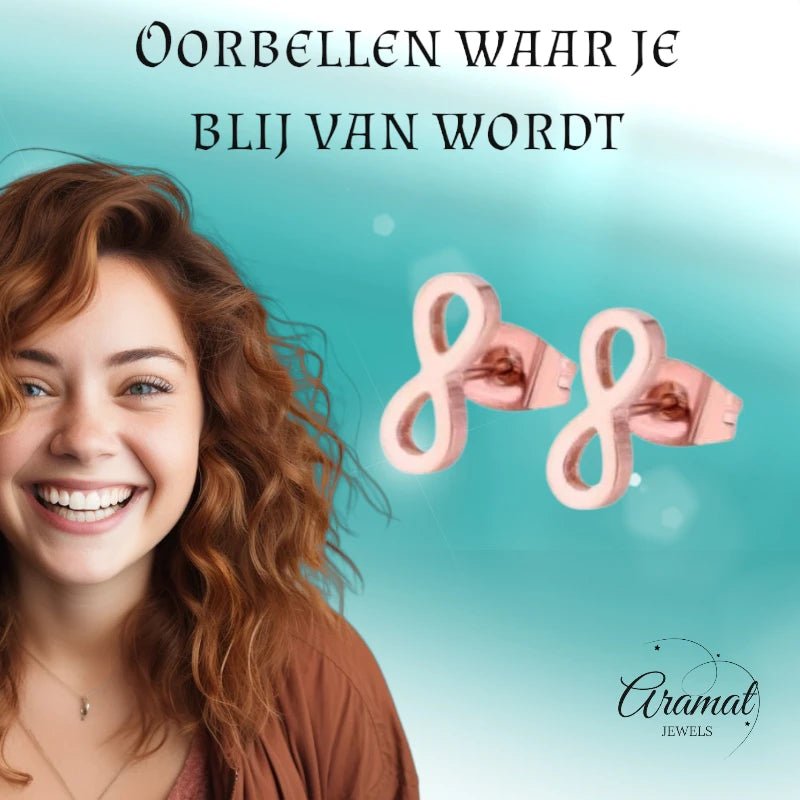 Stalen Infinity Oorbellen - Rosékleur & Elegant - oor1154 - Oorbellen kopen