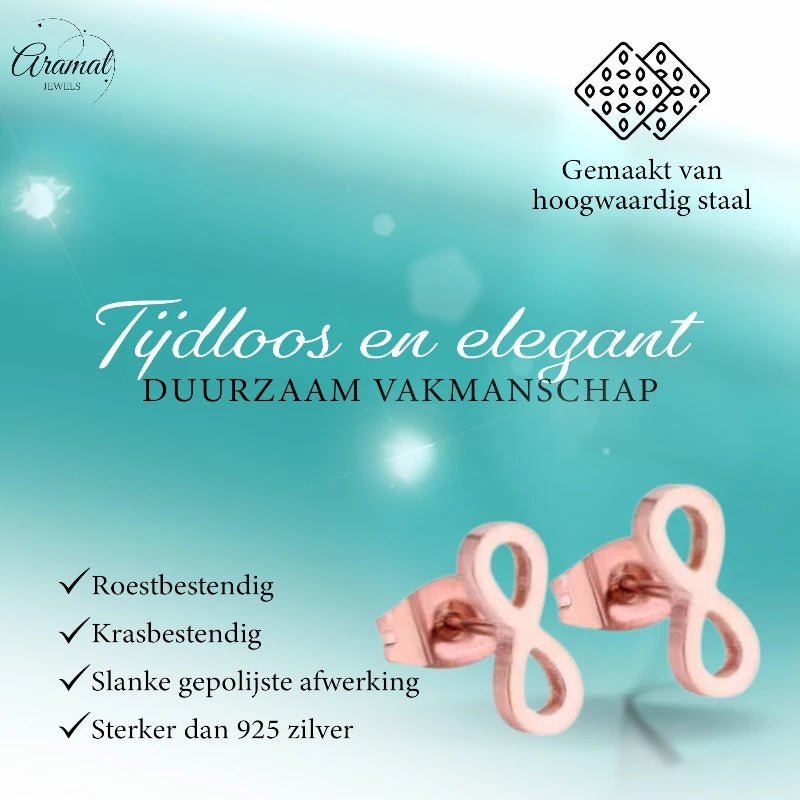Stalen Infinity Oorbellen - Rosékleur & Elegant - oor1154 - Oorbellen kopen