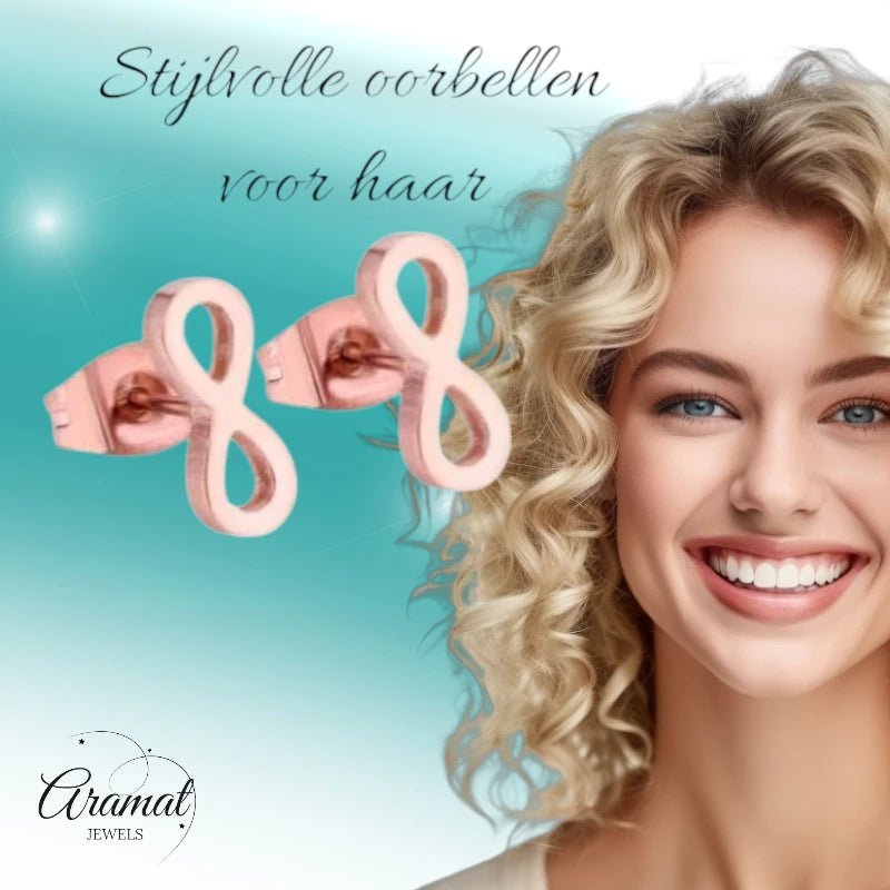 Stalen Infinity Oorbellen - Rosékleur & Elegant - oor1154 - Oorbellen kopen