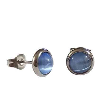 Stalen Kattenoog Oorbellen 8mm – Lichtblauw - Aramat Jewels - Oorbellen - cadeautip