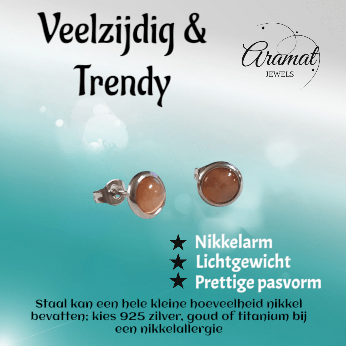 Stalen Kattenoog Oorbellen 8mm – Oranje/Rood - Aramat Jewels - Oorbellen - cadeautip
