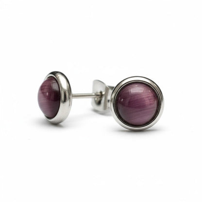 Stalen Kattenoog Oorbellen 8mm – Paars - Aramat Jewels - Oorbellen - cadeautip