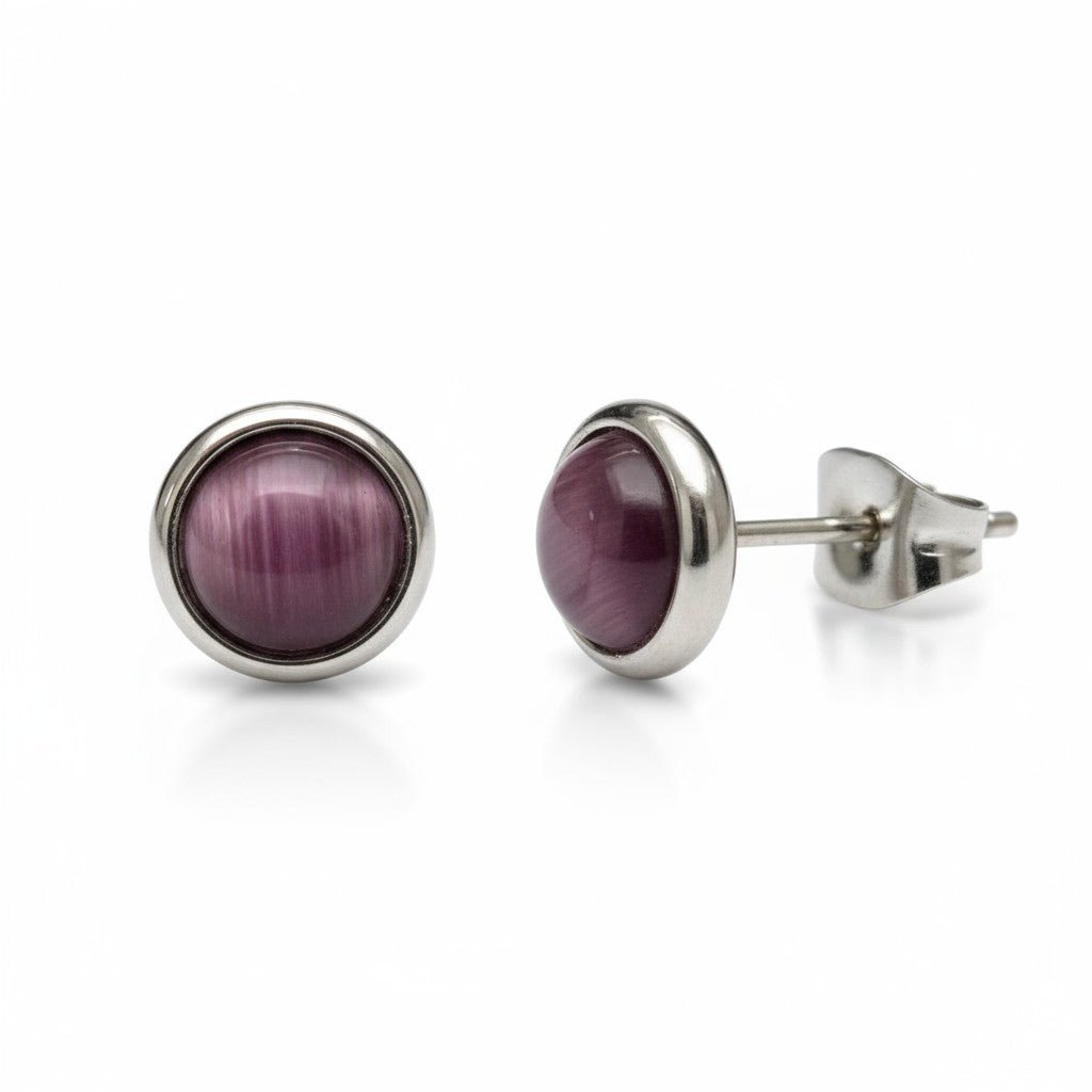Stalen Kattenoog Oorbellen 8mm – Paars - Aramat Jewels - Oorbellen - cadeautip