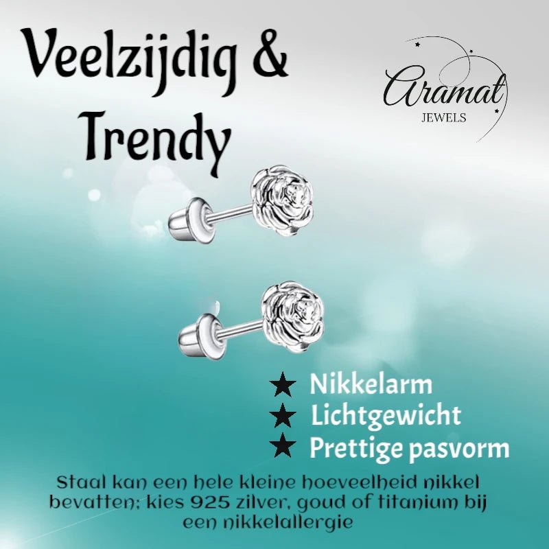 Stalen kinder oorbellen - 7mm rozen oorknopjes met schroefsluiting - oor6264 - 72430 - Oorbellen kopen# - 7mm - alles