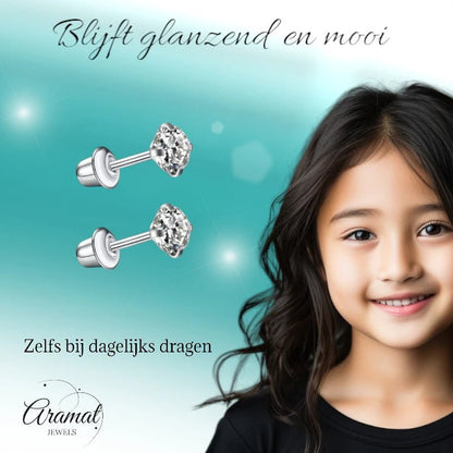 Stalen kinderoorbellen - 3mm zirkonia oorknopjes - schroefsluiting - oor6261 - 72427 - Oorbellen kopen# - 3mm - alles