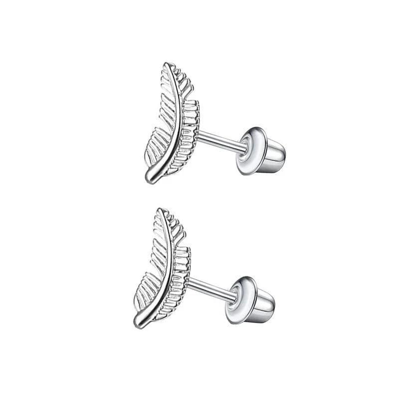 Stalen kinderoorbellen - oorknopjes veertje met schroefsluiting - oor6267 - 72432 - Oorbellen kopen# - 12mm - alles - bolletjes
