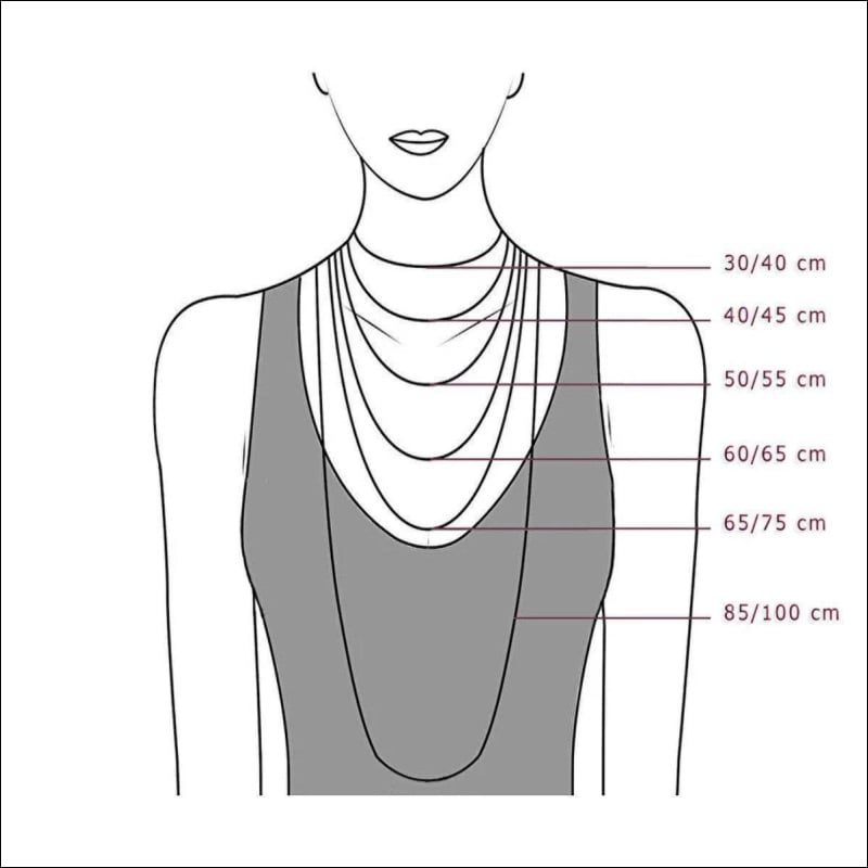 Diagram Van Een Vrouwelijke Nek Met Metingen Op Aramat Jewels® Zilveren Dames Halsketting Met Hanger.