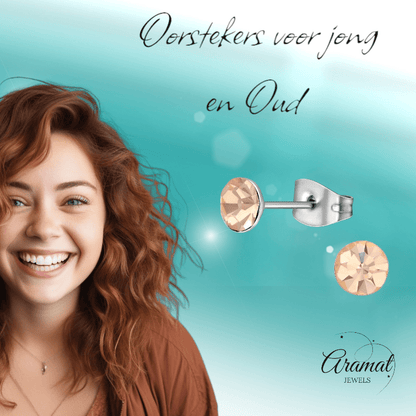 Stalen Kristal Oorbellen met champagnekleurig steentje – Zilverkleur – 5mm - Aramat Jewels - Oorbellen - cadeautip