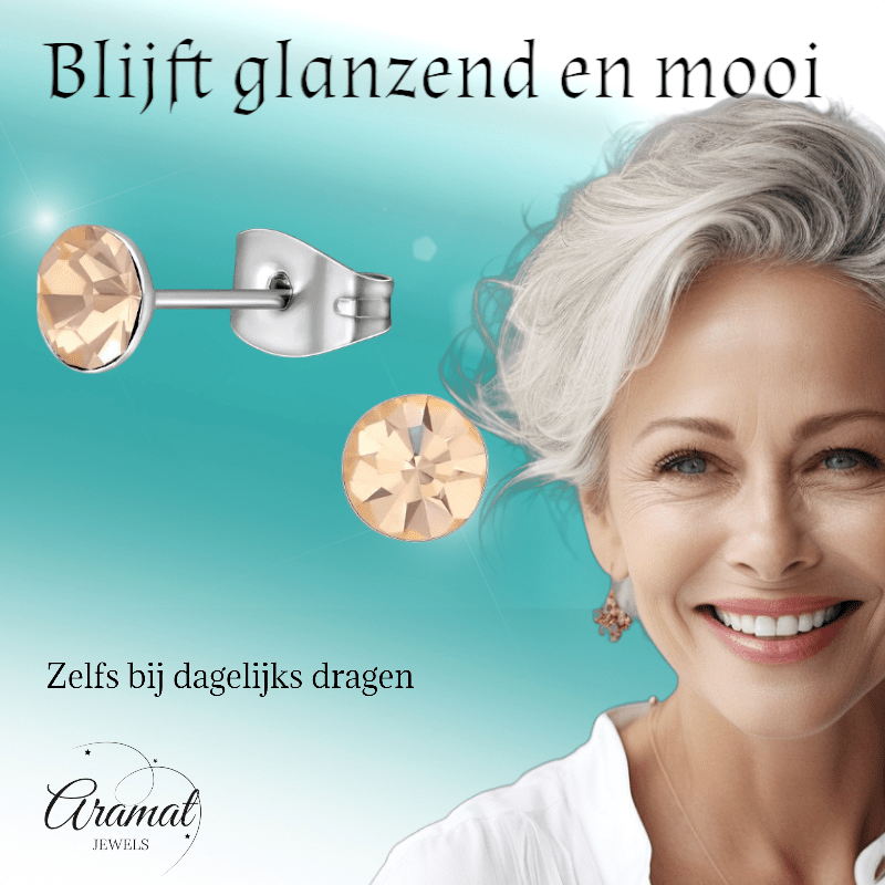 Stalen Kristal Oorbellen met champagnekleurig steentje – Zilverkleur – 5mm - Aramat Jewels - Oorbellen - cadeautip