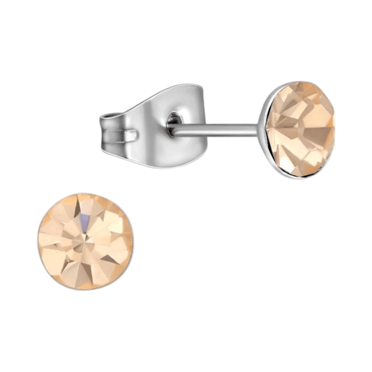 Stalen Kristal Oorbellen met champagnekleurig steentje – Zilverkleur – 5mm - Aramat Jewels - Oorbellen - cadeautip