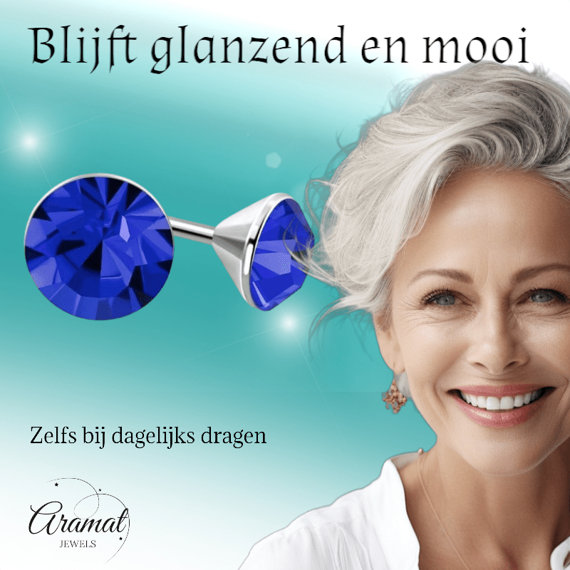 Stalen Kristal Oorbellen met koningsblauw steentje – Zilverkleur – 3mm - Aramat Jewels - Oorbellen - cadeautip