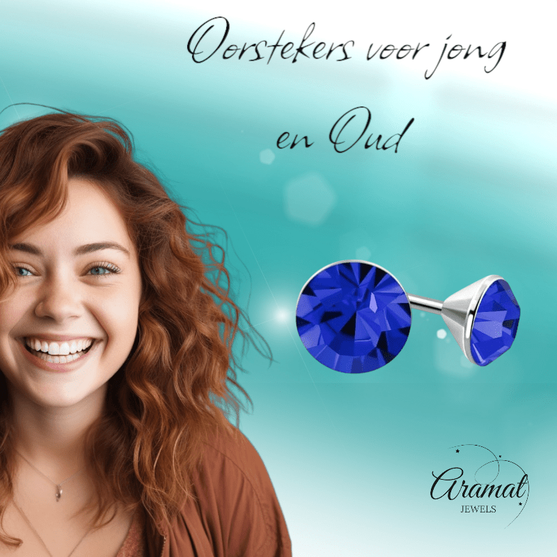 Stalen Kristal Oorbellen met koningsblauw steentje – Zilverkleur – 3mm - Aramat Jewels - Oorbellen - cadeautip